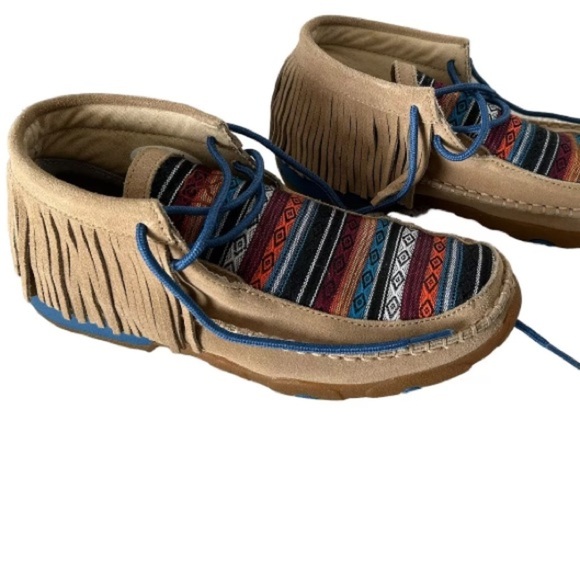 Twisted X  Brown Leather Fringe Serape Moccasins Bootie Size 9M - Picture 1 of 8